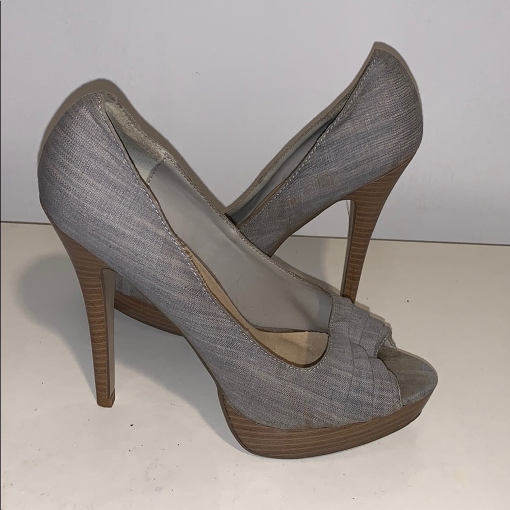 Gray platform peep toe heels